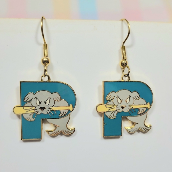 Vintage Portland Sea Dogs baseball team 1995 enamel earrings sports logo jewelry - Picture 2 of 4